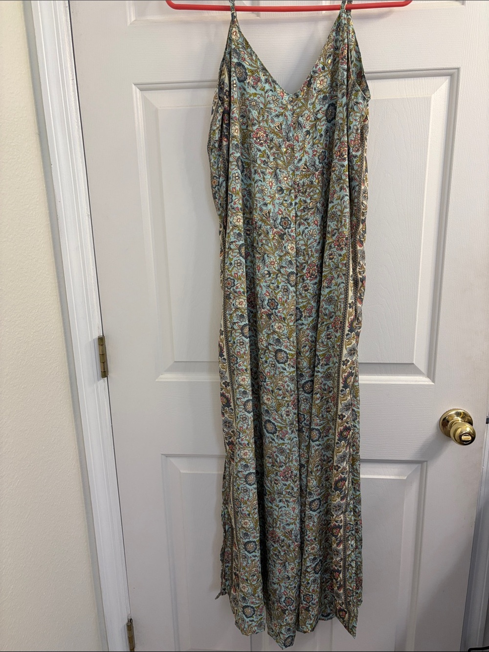 Floral Paisley Spaghetti-Strap Jumpsuit in Light Blue